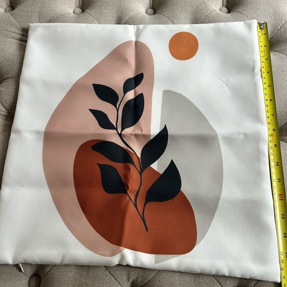 2 Covers | 1 Abstract Botanical Throw Pillow Cover & 1 Plain Linen with Tassels - Picture 2 of 12